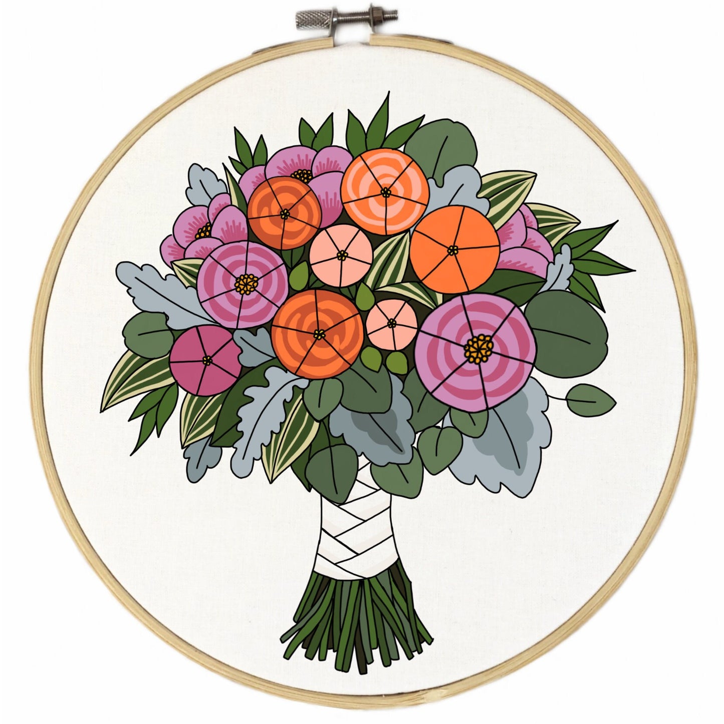 Roses and Peonies Wedding Bouquet - Hand Embroidery Pattern