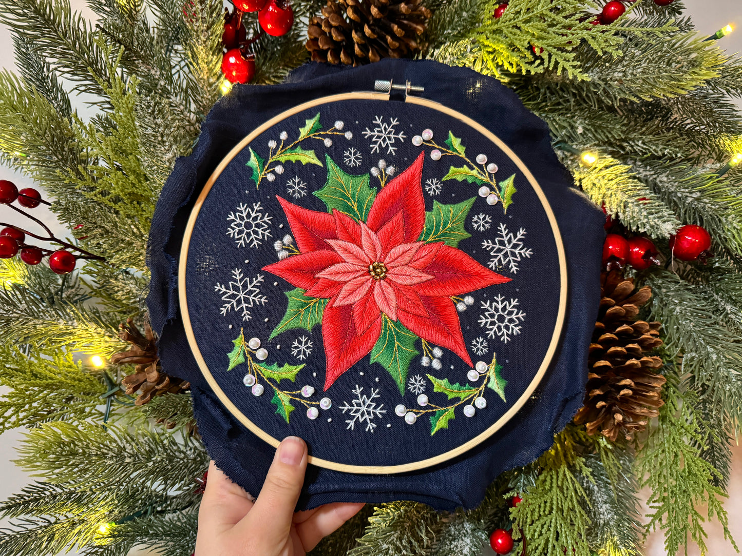 Poinsettia 🌺 Christmas Stitch-Along 🎄 Hand Embroidery Pattern + Video Tutorials