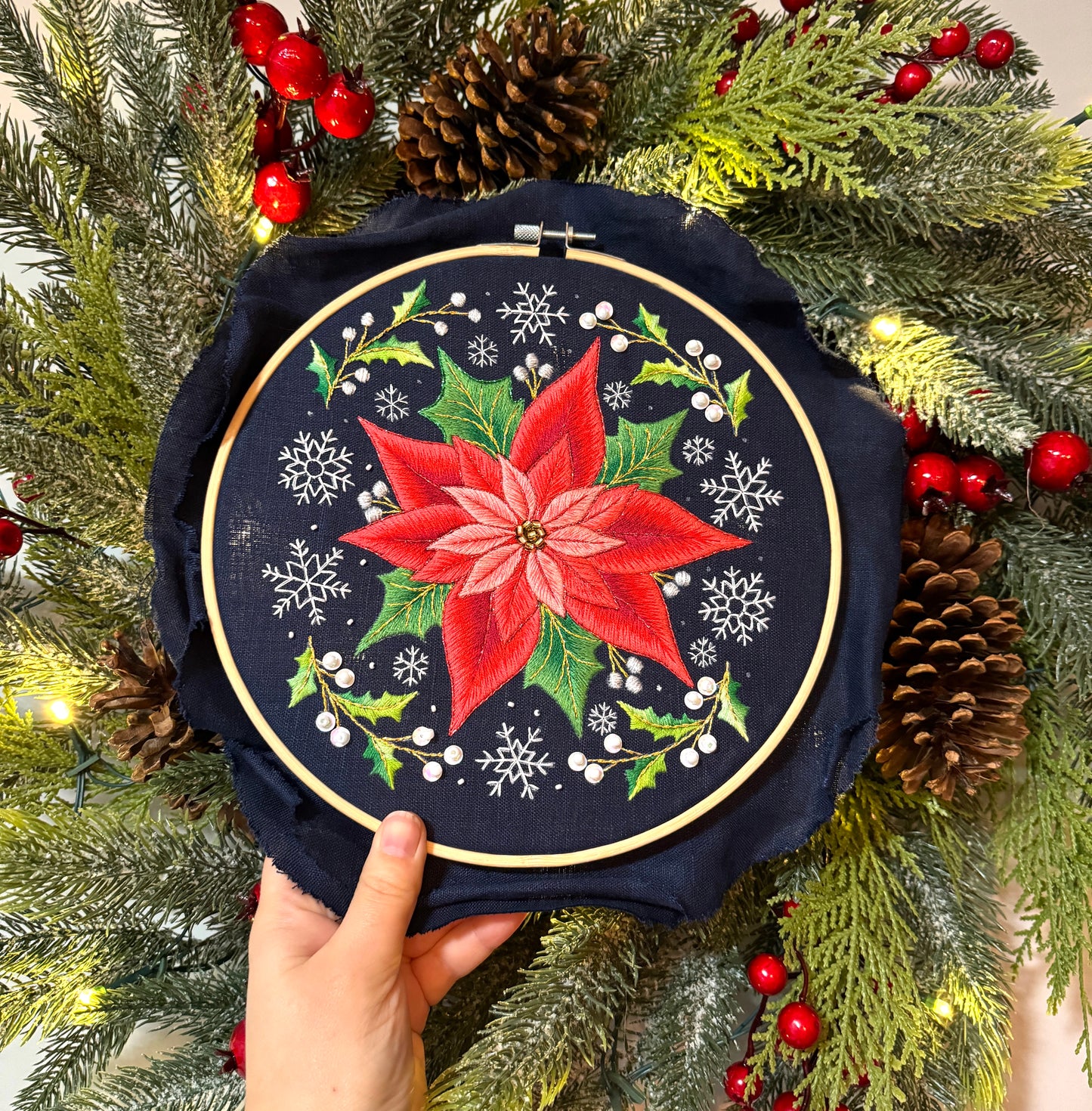 Poinsettia 🌺 Christmas Stitch-Along 🎄 Hand Embroidery Pattern + Video Tutorials