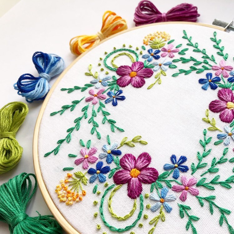 Bright Spring Flower Wreath Hand Embroidery Pattern | Digital Download