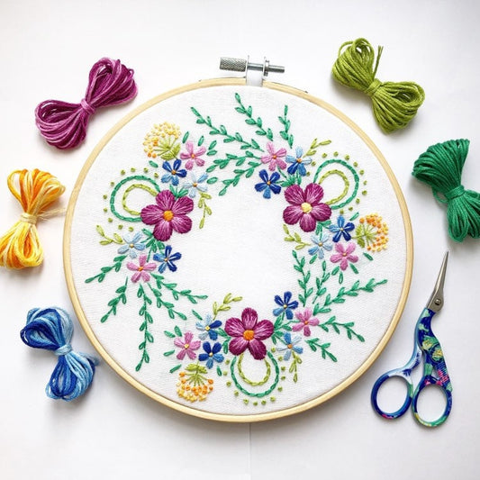 Bright Spring Flower Wreath Hand Embroidery Pattern | Digital Download