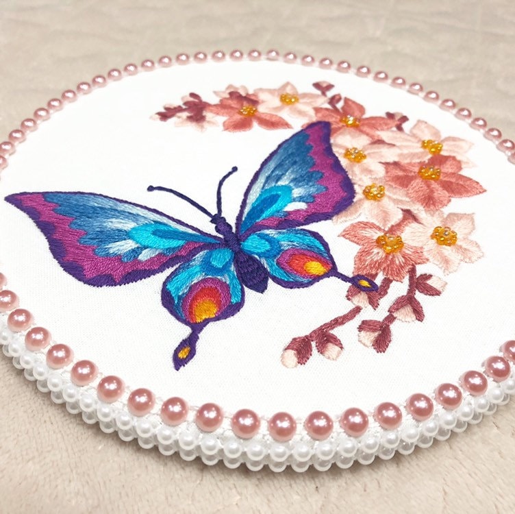 Butterfly and Sakura Hand Embroidery Pattern | Digital Download