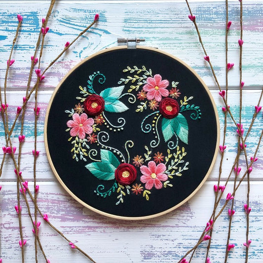 Red Roses on Black Fabric - Hand Embroidery Pattern | Digital Download