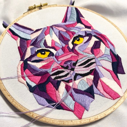 Geometric Bobcat Purple Version - Hand Embroidery Pattern | Digital Download