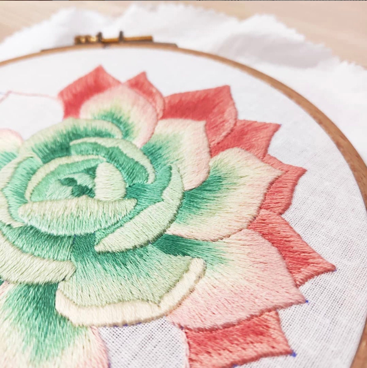 Succulent in Shades of Peach - Hand Embroidery Pattern | 5 and 7 inches | Digital Download PDF