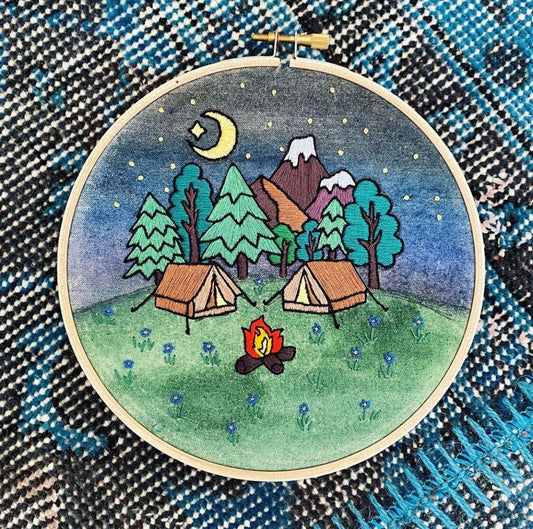 Night Camping Hand Embroidery Pattern | Digital Download