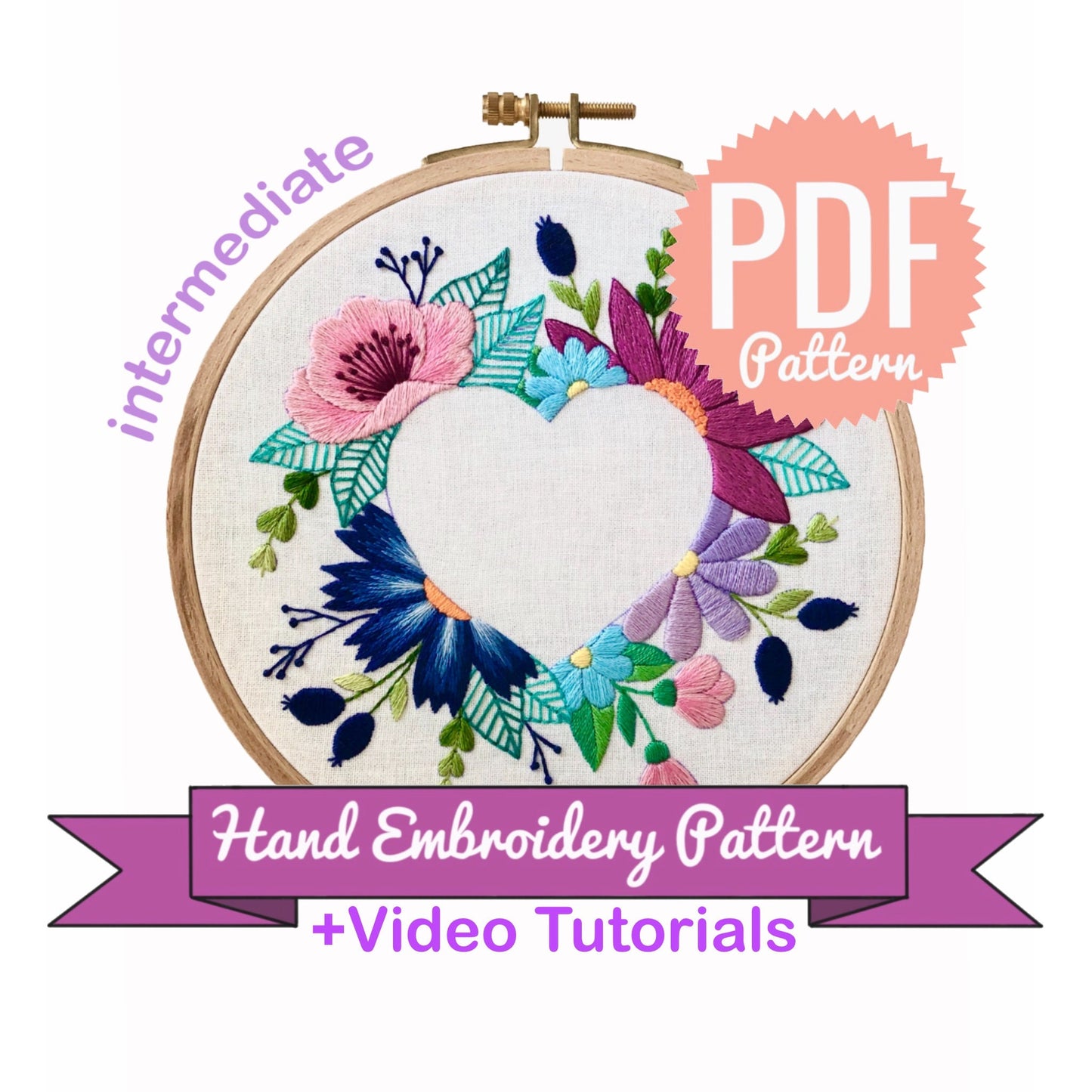 Floral Heart Negative Space - Hand Embroidery Pattern | Digital Download