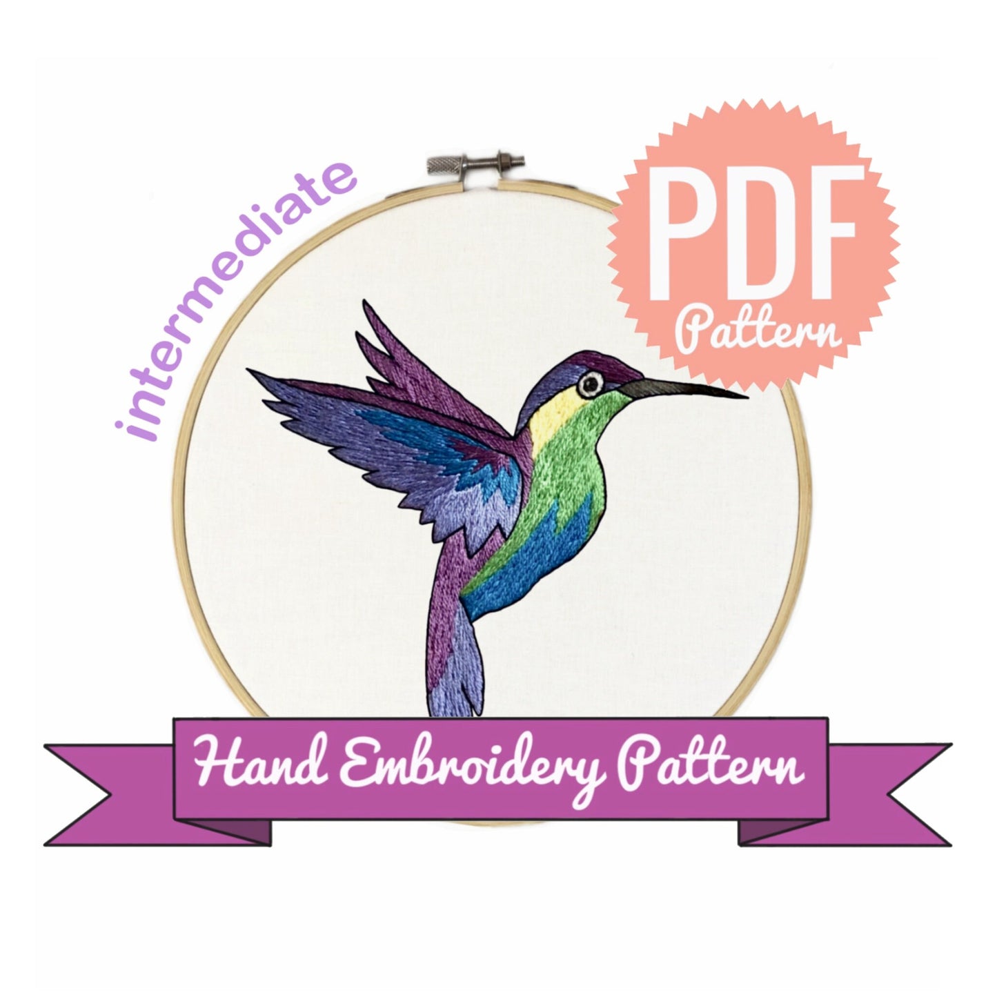 Hummingbird - Hand Embroidery Pattern | 7 inches | Digital Download PDF