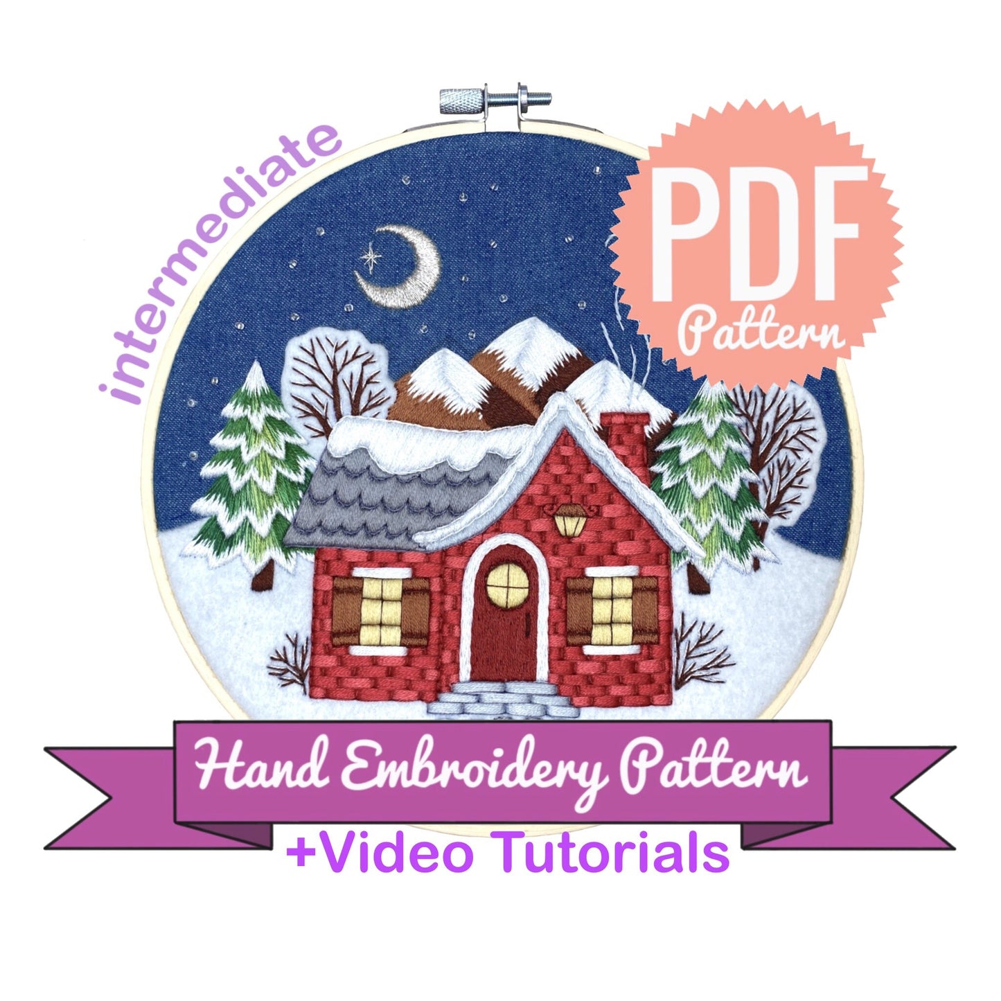 Cozy Winter Cottage Hand Embroidery Pattern PDF