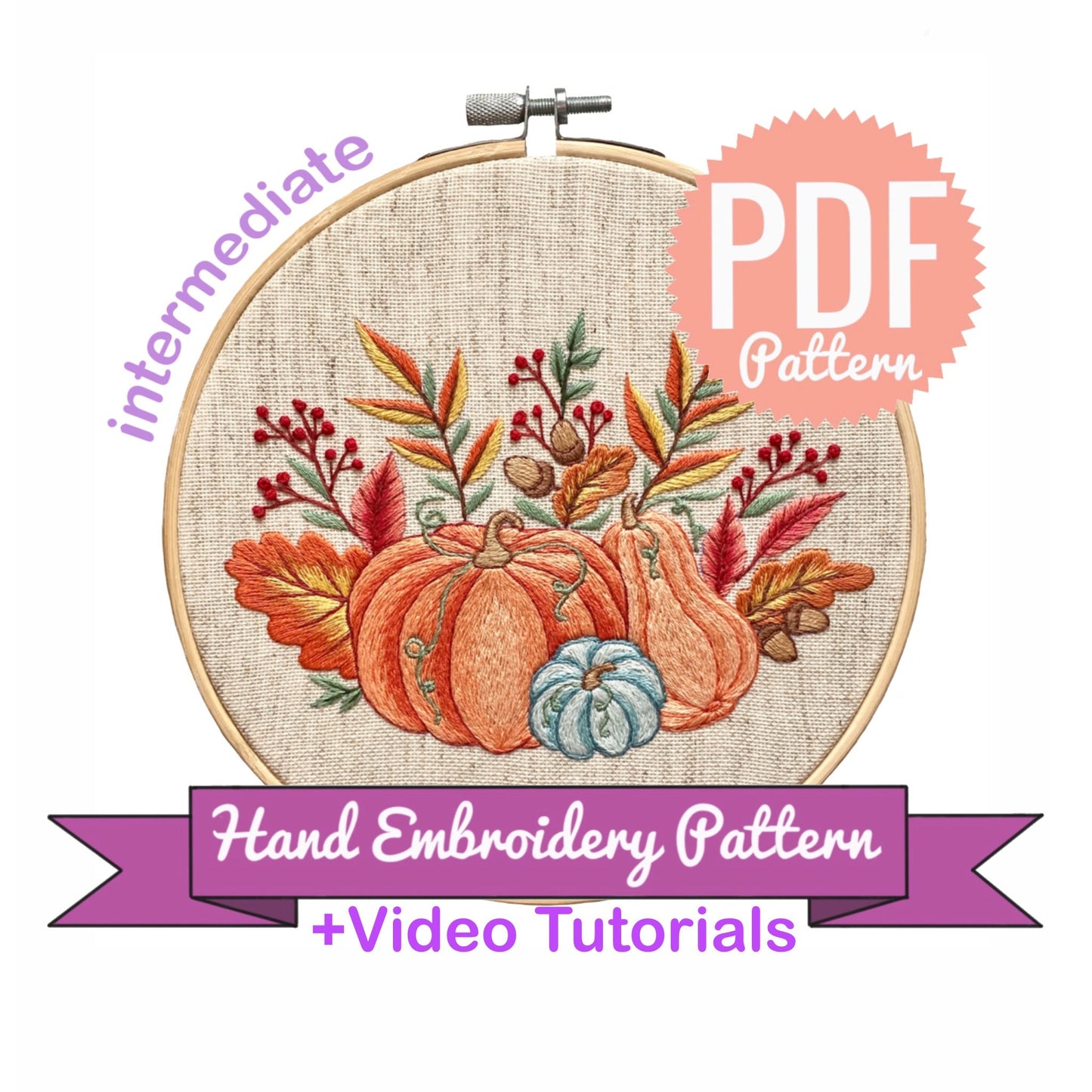 Autumn Pumpkins - Hand Embroidery Pattern | Digital Download | 8 inches