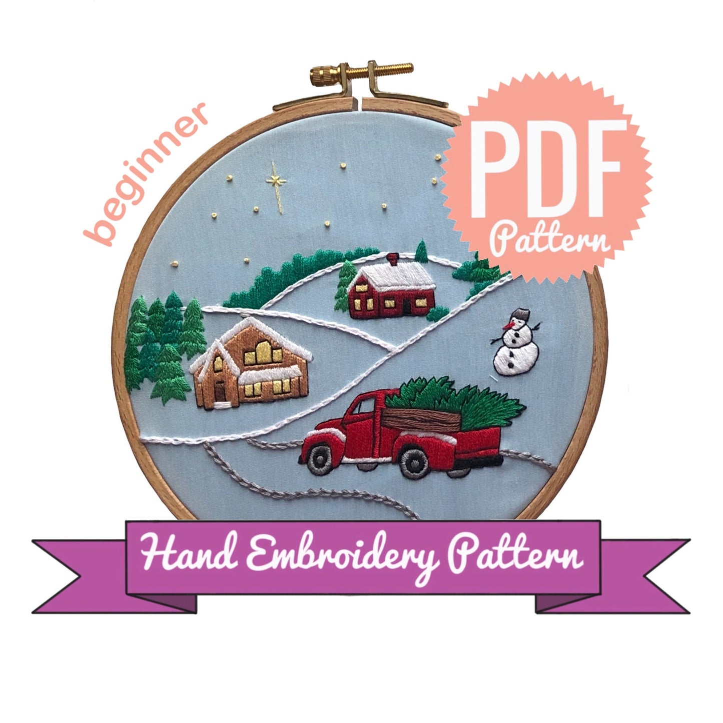 Christmas Truck Hand Embroidery Pattern | Digital Download