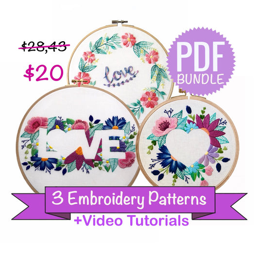 Valentines Day Bundle of 3 Hand Embroidery Patterns | Digital Download