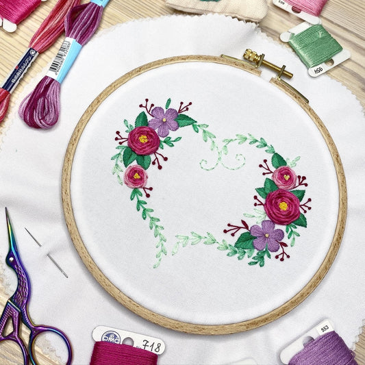 Simple Floral Heart - Hand Embroidery Pattern | Digital Download