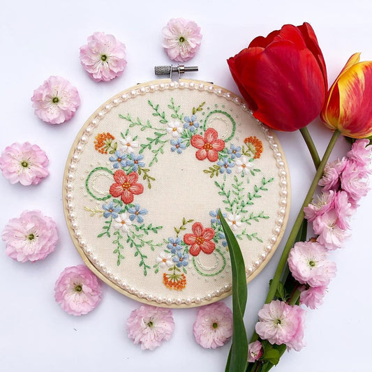 Spring Flower Wreath - Hand Embroidery Pattern | Digital Download