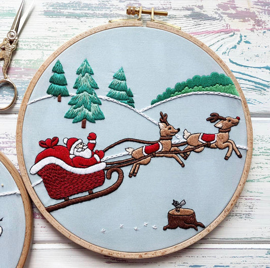 Santa Claus and Reindeers in the Winter Forest - Hand Embroidery Pattern | Digital Download