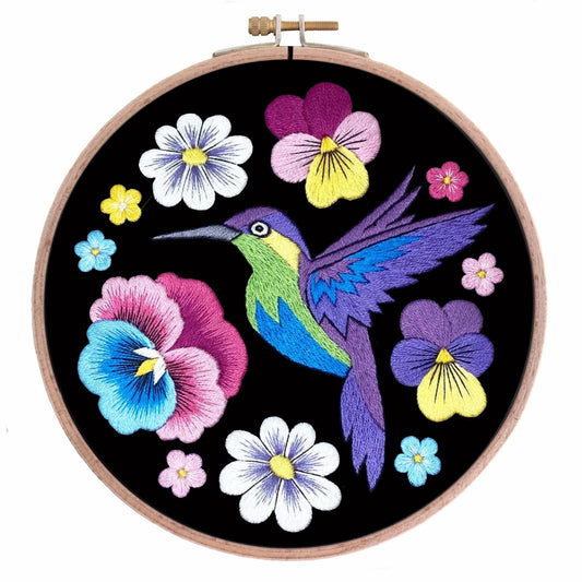 Patches and Brooches - Hand Embroidery Pattern | Hummingbird and Flowers | Digital Download