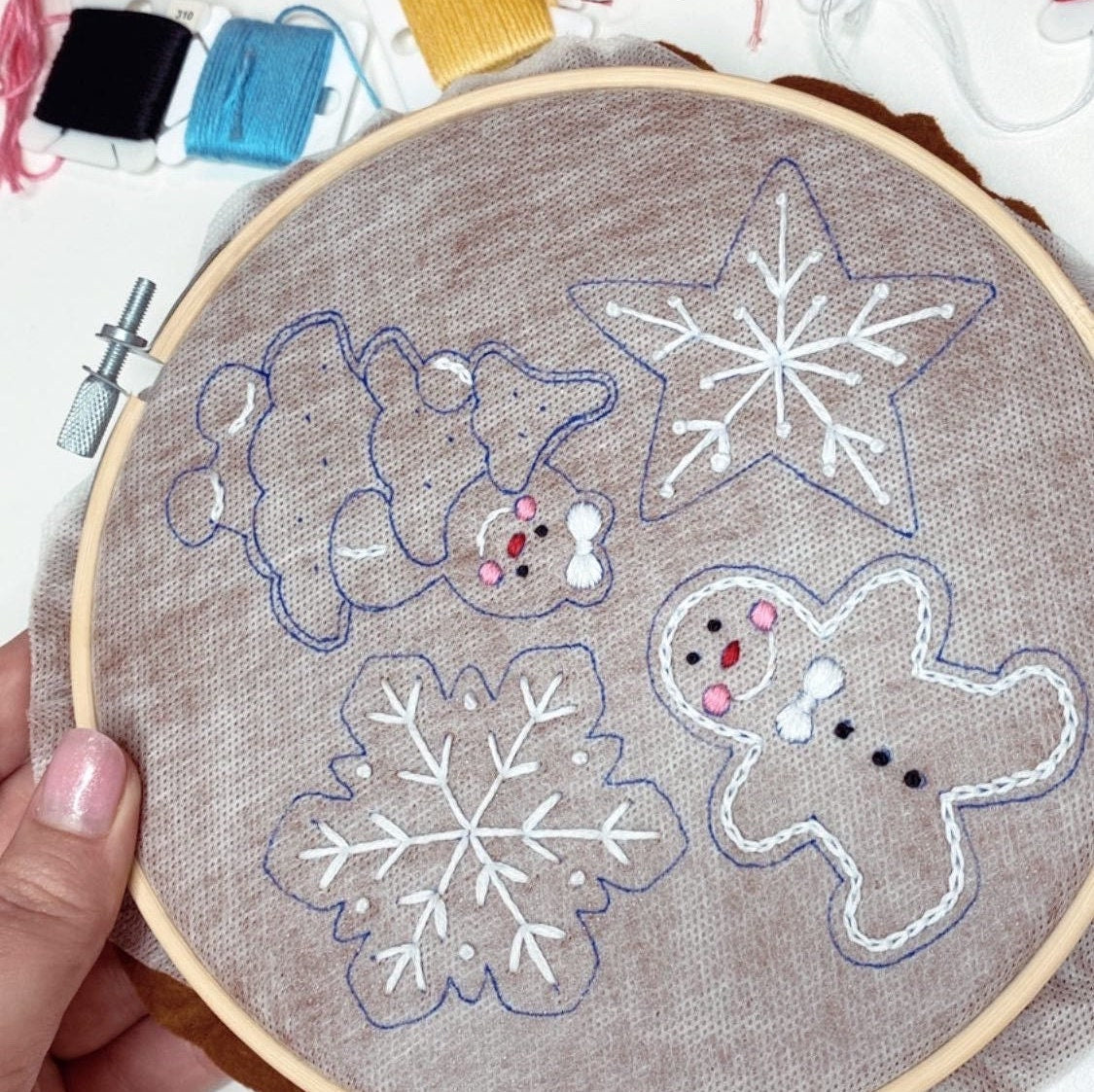 Gingerbread Cookies Christmas Ornaments - Hand Embroidery Pattern | Digital Download