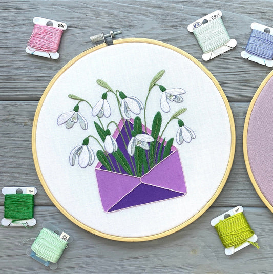 Snowdrops in the Envelope - Hand Embroidery Pattern | Digital Download