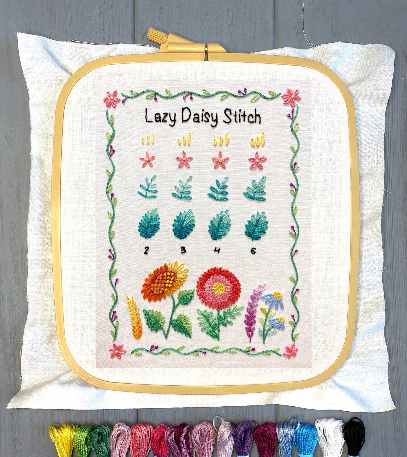 Lazy Daisy Stitch Sampler Page for Beginners - Hand Embroidery Pattern | Embroidery Samplers Guide Book