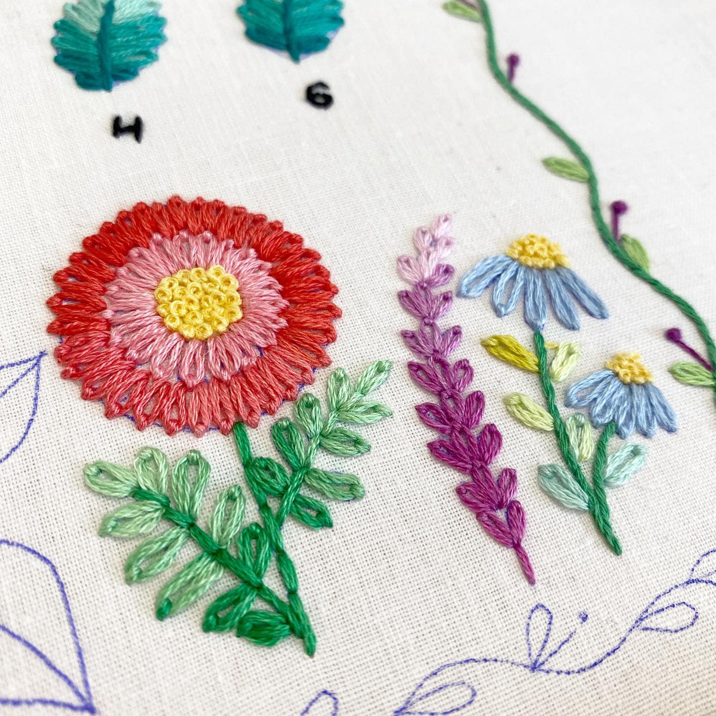 Lazy Daisy Stitch Sampler Page for Beginners - Hand Embroidery Pattern | Embroidery Samplers Guide Book