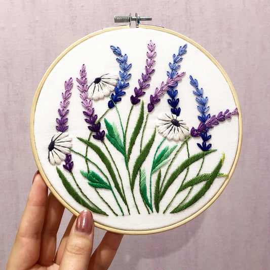 Lavender and White Daisy - Hand Embroidery Pattern | Digital Download