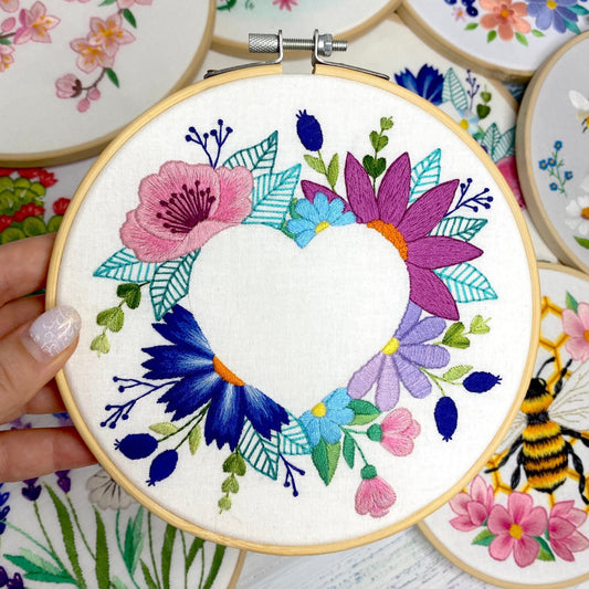 Floral Heart Negative Space - Hand Embroidery Pattern | Digital Download