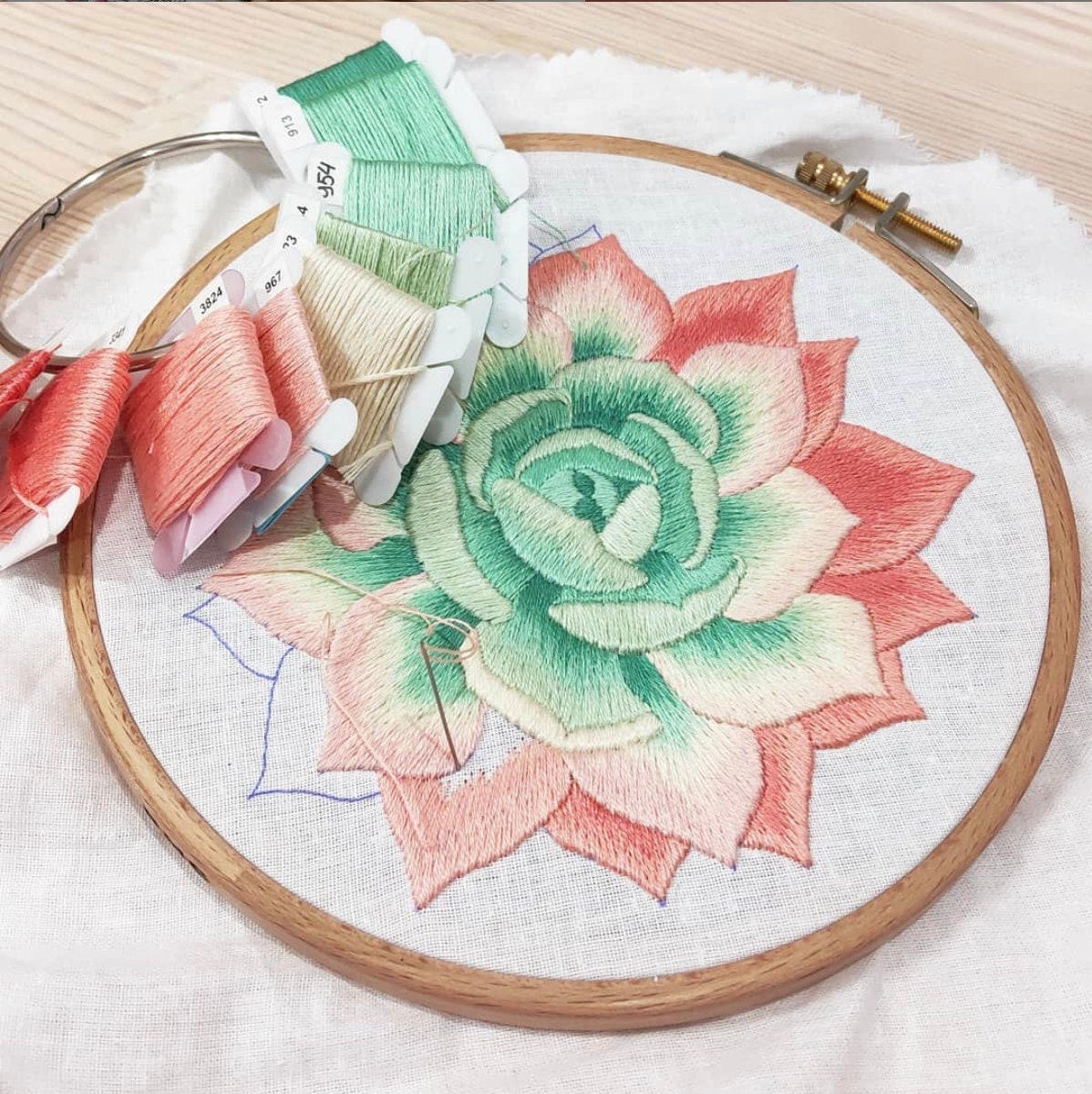 Succulent in Shades of Peach - Hand Embroidery Pattern | 5 and 7 inches | Digital Download PDF