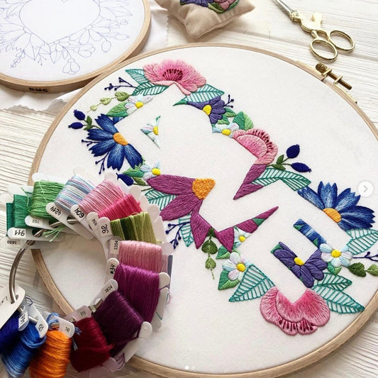 Big Floral LOVE Negative Space Hand Embroidery Pattern + Complete Video Course | Digital Download |10 inches
