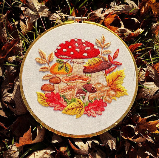 Autumn Mushrooms Hand Embroidery Pattern | 8' hoop | Digital Download